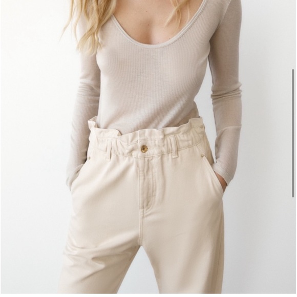 ZARA Paper Bag Barrel Pants in Cream Denim - Picture 4 of 12